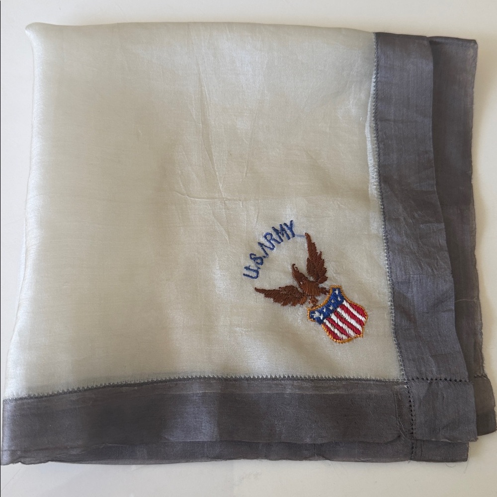 Vintage WWII US Army Sweetheart Silk Handkerchief - Eagle & Shield Embroidery